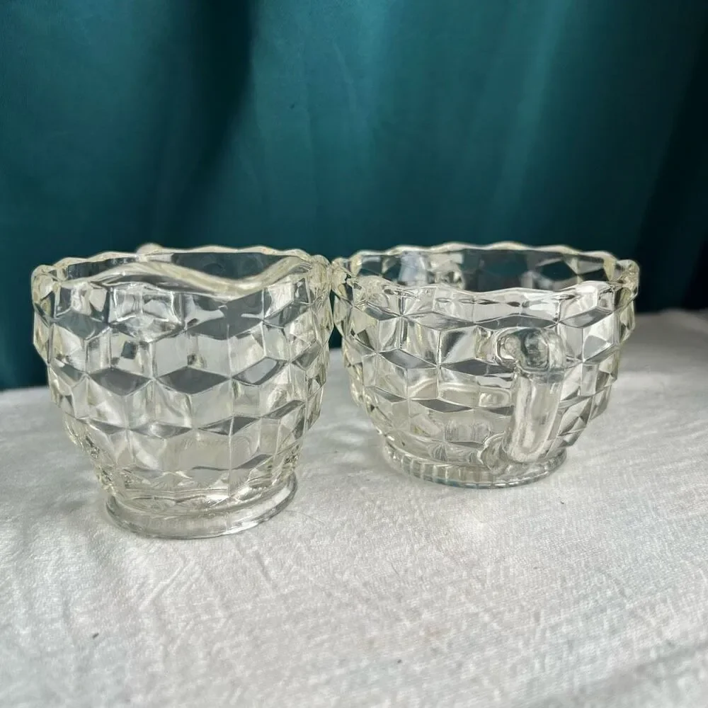 Vintage Jeanette Cube Clear Textured Sugar and Creamer Set - Picture 5 of 9